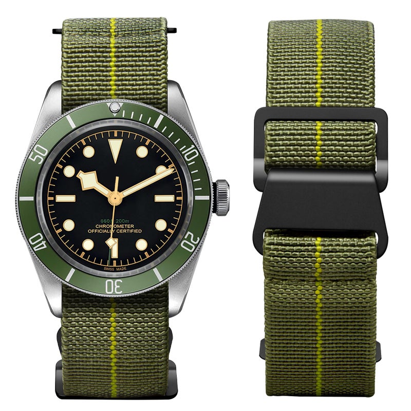 BINLUN Elastic Nylon Watch Band 18mm 20mm 22mm Marine Nationale Fabric Military Parachute Replacement Watch Strap Men Women Silver & Black Buckle - Upgraded Hook-and-Loop Buckle - Image 1